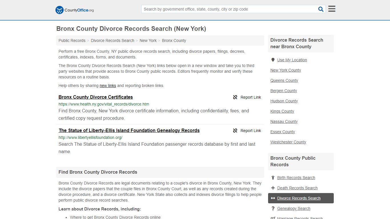 Bronx County Divorce Records Search (New York) - County Office