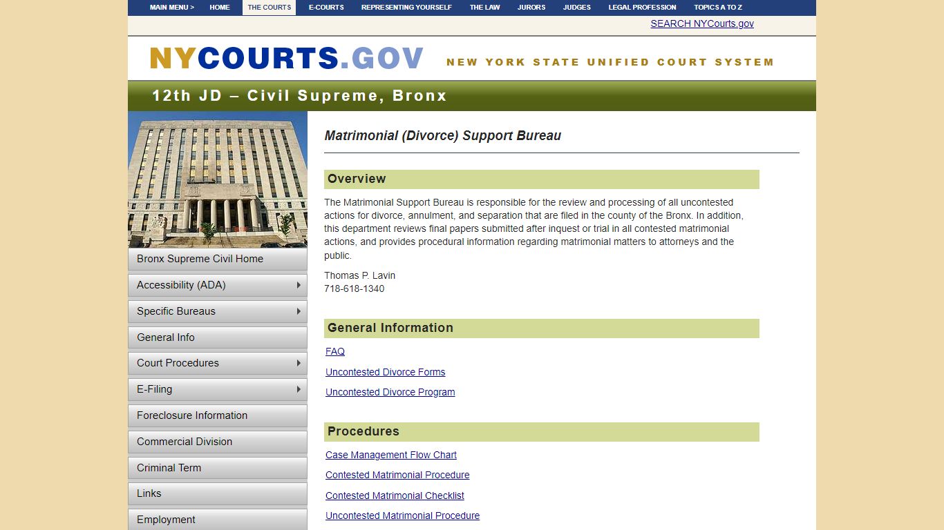 Matrimonial (Divorce) Support Bureau | NYCOURTS.GOV